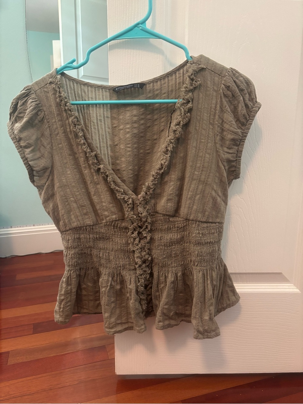 Women’s Olive Green Ruffled Peplum Top